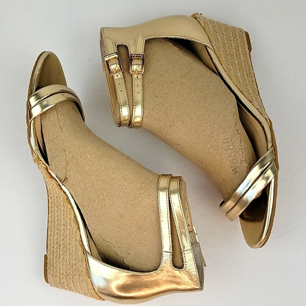 Calvin Klein Callista Espadrille Wedge Sandals Gold Suze 7.5